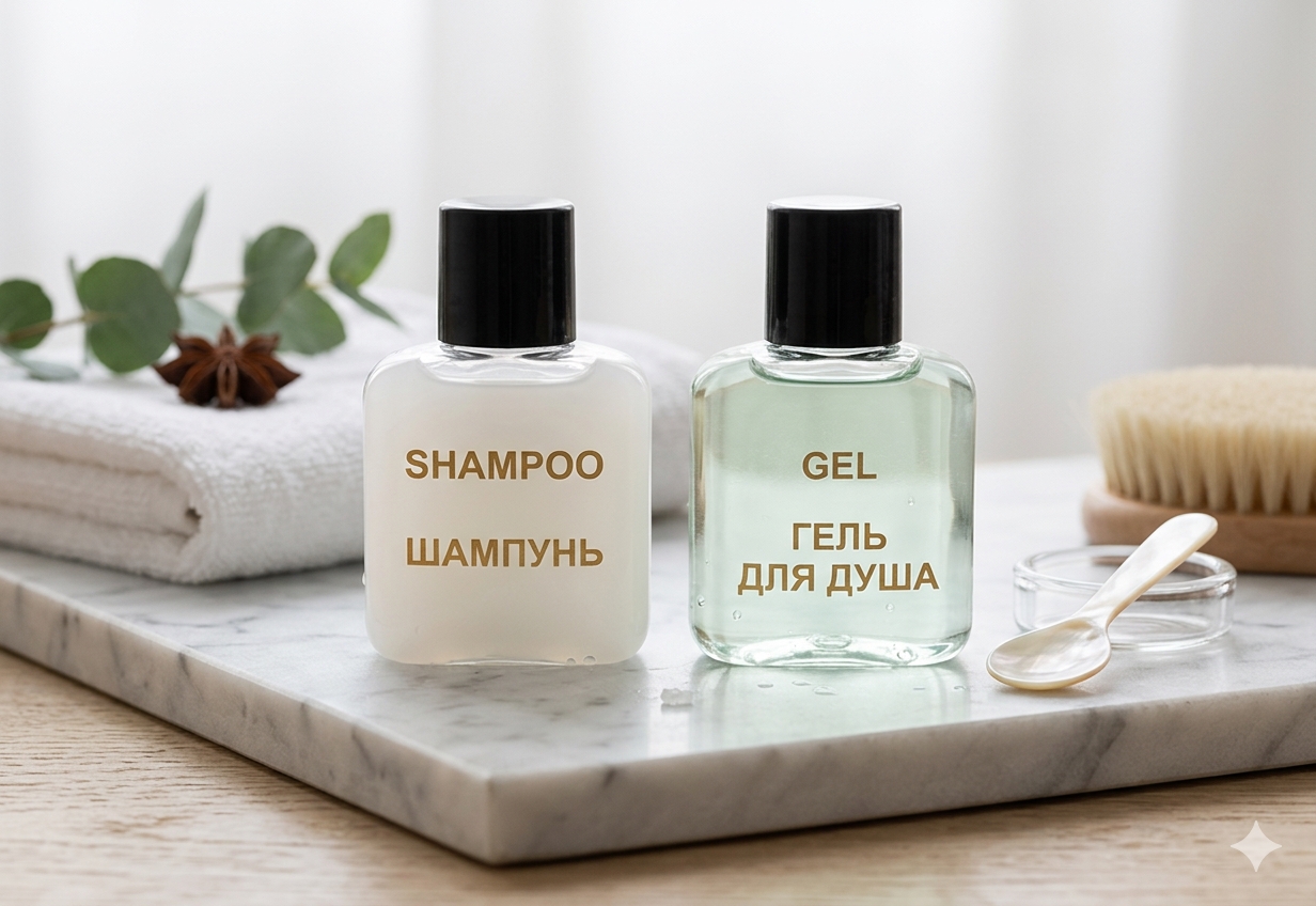 Мини-шампунь и гель для отелей