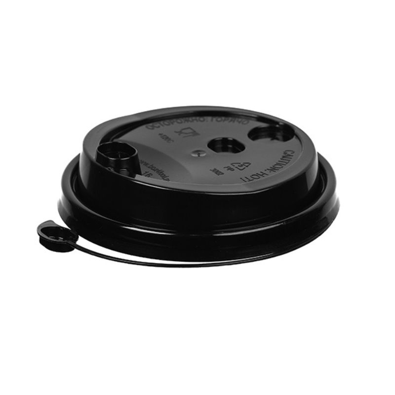 Крышка d-90 мм одноразовая для стакана 300-400 мл, с питейником чёрная